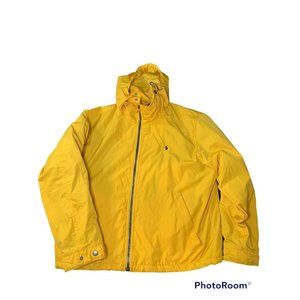 Vtg Polo Ralph Lauren Mens Fleece Lined Jacket Yellow Full Zip w/ Hood Large XL